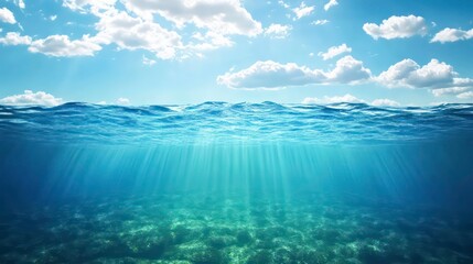 Aufkleber - A serene underwater scene showcasing sunlight filtering through ocean waves.