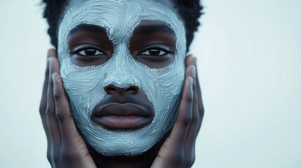 Young man applying clay mask, close-up of skincare treatment