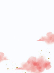 Poster - e background with empty space features red burgundy watercolor clouds and small gold glitter particles in a simple and minimalistic design style
