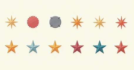 Poster - Flat vector design elements including starburst stickers retro stars and quality marks in a single set for commercial use