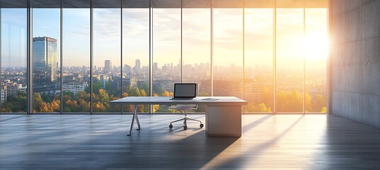 Poster - a sleek, modern office with a large digital screen showing financial markets and stock prices.