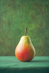 Sticker - A pear sits on a table with a green background, perfect for food or nature-themed images