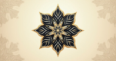 Aufkleber - Geometric Islamic ornament features a dark and gold design on an elegant beige background with intricate vector patterns for luxury decor