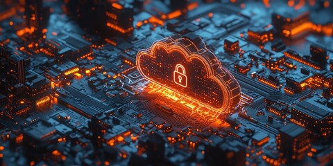 Aufkleber - Secure Cloud Storage on Circuit Board with Glowing Lock