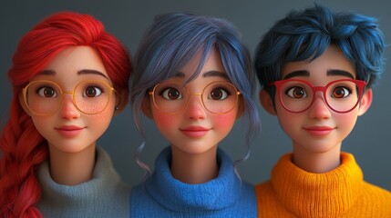 Poster - Digital tutoring featuring three talking-head AI avatars with distinct hairstyles and glasses