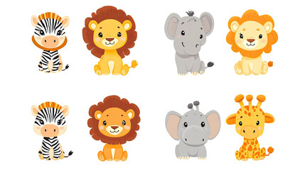 Poster - Cute Illustrations of African Animals on a Transparent Background Generative AI