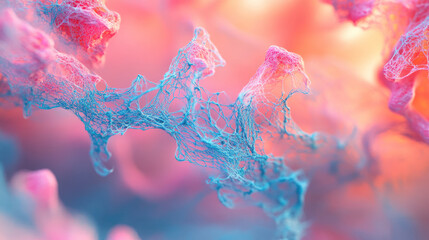Macro Close-Up of Delicate Mesh Texture in Vibrant Pink and Blue Tones