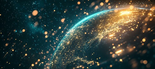Poster - An abstract representation of data analytics with a digital globe surrounded by glowing data points, set against a dark background