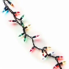Poster - String of colorful christmas lights is lying on a white background