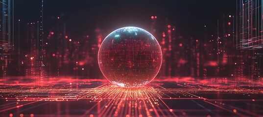 Poster - An abstract representation of data analytics with a digital globe surrounded by glowing data points, set against a dark background