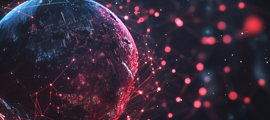 Poster - An abstract representation of data analytics with a digital globe surrounded by glowing data points, set against a dark background