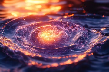 Aufkleber - A Glowing Vortex of Water with Orange and Purple Hues
