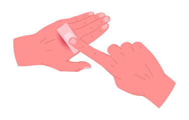 Wall Mural - first aid for body skin injury. cartoon injured human hand, medical treatment for skin burn flat vec