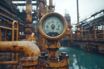 Poster - Close-up of an Industrial Gauge in an Industrial Setting