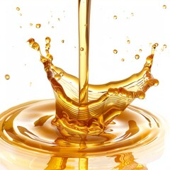Poster - Golden liquid pouring and making a splash on white background