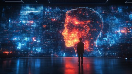 Poster - Holographic AI lawyers enhance legal services in a law firm during a futuristic consultation