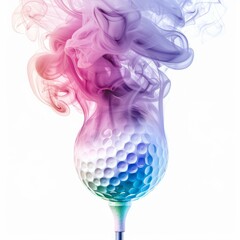 Poster - Golf ball on a tee is surrounded by colorful smoke, creating an abstract and visually appealing image