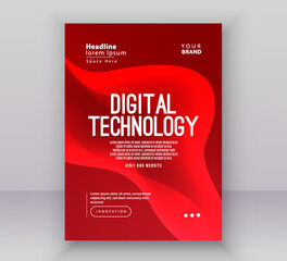 Poster brochure cover banner presentation layout template, Technology digital futuristic internet network red gradient background, Abstract cyber future tech, Ai big data business flyer annual vector