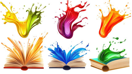 Poster - Colorful Splashes and Liquid Designs Emerging From Open Books Generative AI