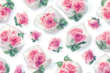 Wall Mural - A bouquet of pink roses placed on a clean white surface, perfect for decoration or photography