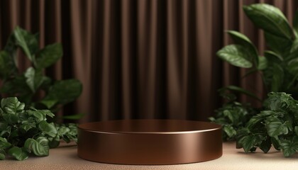Poster - 3d Brown Podium For Cosmetic, Perfume, And Product Presentation With 3d Rendering - Ideal For Showcasing Various Items In Style.