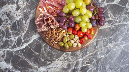 Wall Mural - A selection of fresh fruit and nuts arranged on a marble table