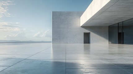 Poster - A minimalist concrete structure with a sleek, modern design and expansive outdoor space.