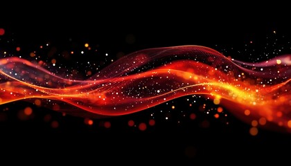 Poster - Vibrant Red And Fire Orange Bokeh On A Black Background: Festive Orange Christmas Xmas Backdrop With Modern Technological Abstract Design.