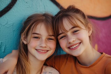 two teenage girls standing side by side, possibly friends or sisters