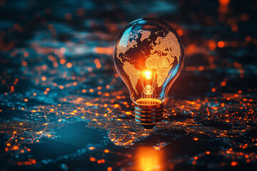 Poster - Glass light bulb symbolizing global innovation and tech creativity