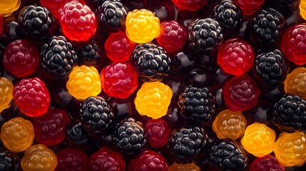 Wall Mural - A close up of a pile of blackberries and raspberries