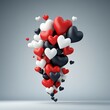 © milanchikov - Corazones flotantes en rojo, negro y blanco sobre fondo claro, creando una imagen moderna y vibrante para San Valentín.