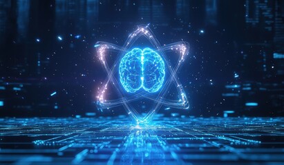 Poster - Futuristic digital brain with glowing circuits and neural network