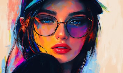 Wall Mural - High contrast art. Colorful painting art portrait of young fashionable woman. Background illustration