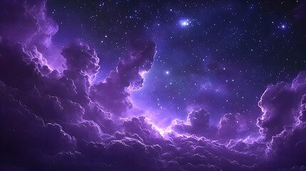 Wall Mural - Purple Night Sky with Stars and Clouds, purple sky, galaxy, cosmic, nebula, space