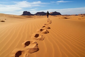 Poster - Lone Figure Walking Through the Desert Sands