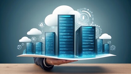 Fototapete - IT servers in the cloud, illustration