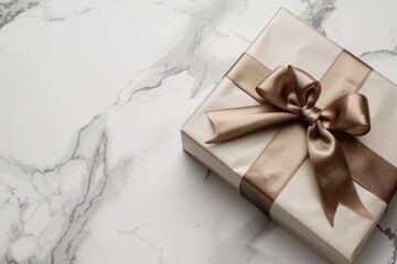 Poster - Elegant Gift Box on Marble Surface for Luxury Branding and Minimalist Design