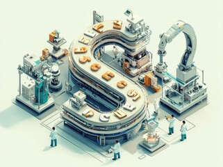 Poster - Modern factory floor with workers operating advanced machinery