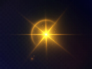 Poster - Abstract yellow flash of light. Glowing golden effect with glare. Isolated on transparent background.