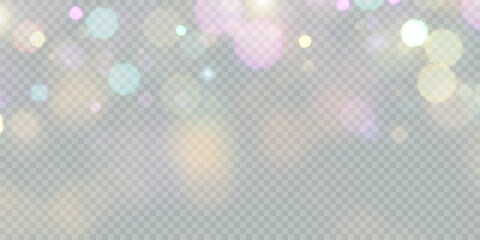 Wall Mural - Light effect with many sparkling highlights on transparent background. Colorful bokeh and shiny background.	
