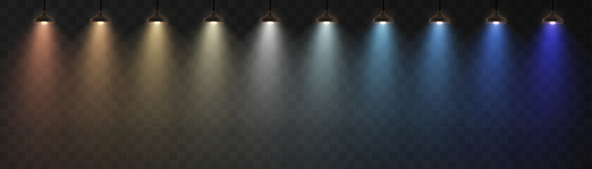 Leinwandbilder - Vertical bright spotlight with bright beam light on dark background. Vector eps 10