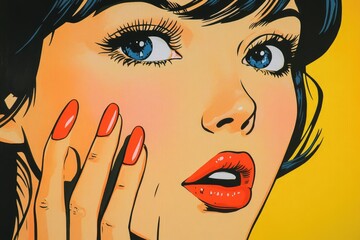 Poster - A close-up shot of a woman wearing bold red lipstick