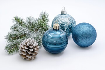Aufkleber - A group of Christmas ornaments sitting next to a pine tree