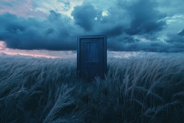 Aufkleber - A rustic door set amidst a sea of tall grass