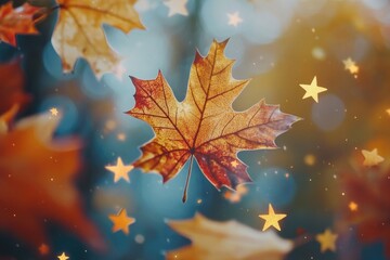 Poster - A close-up of a leaf with stars shining in the background, perfect for use as a design element or illustration