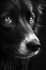 Poster - A close-up shot of a dog's face in black and white, suitable for use in animal-themed designs or illustrations