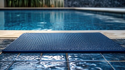 Poster - Mat sitting by a swimming pool, suitable for outdoor use or decorative purposes