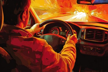 Poster - A person behind the wheel of a vehicle, conveying a sense of freedom and adventure