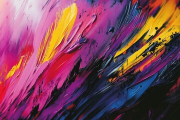 Poster - Close-up shot of a vibrant painting on a wall, featuring abstract shapes and colors